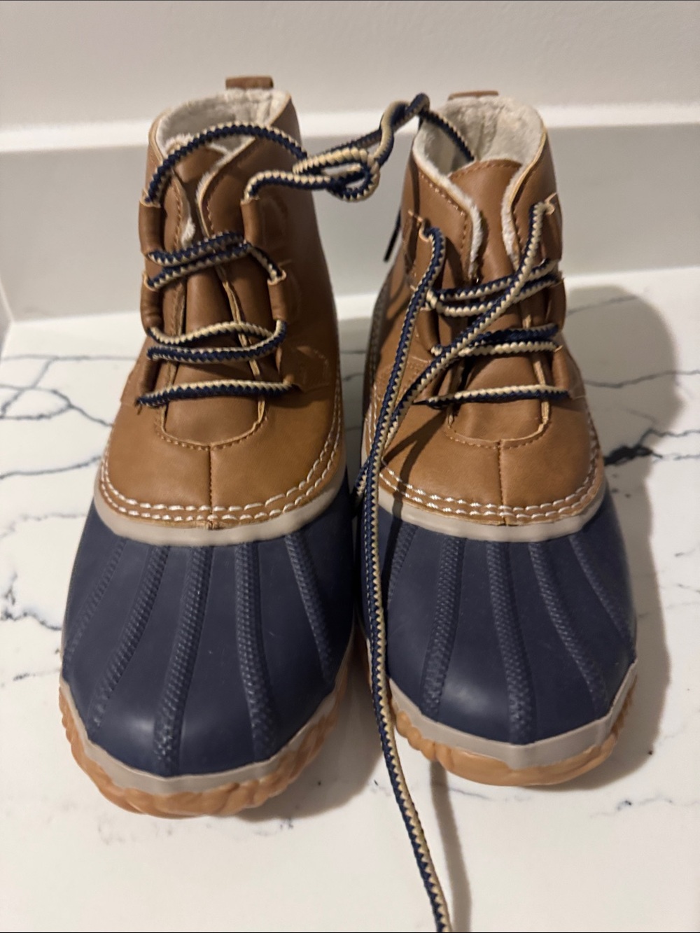 Womens JBU Nala Waterproof Brown and Navy Duck Boots - Comfortable Winter Shoe